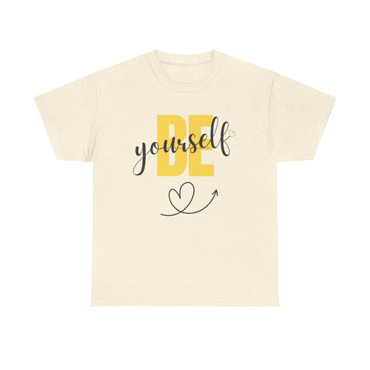 T-Shirt — "Be Yourself" Minimal Yellow Heart Graphic Tee