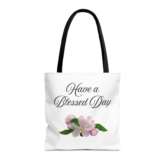 Blessed Day Floral Tote Bag, Inspirational Gift for Her, Shopper Bag, Cute Tote for Women, Everyday Carryall Bag