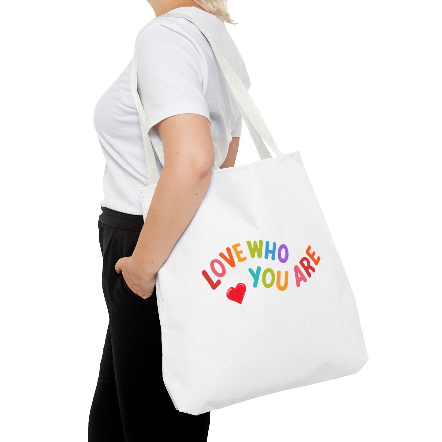 Colorful Love Who You Are Tote Bag, Eco-Friendly Shopping Bag, Positive Affirmation, Gift for Friends, Pride, Everyday Use