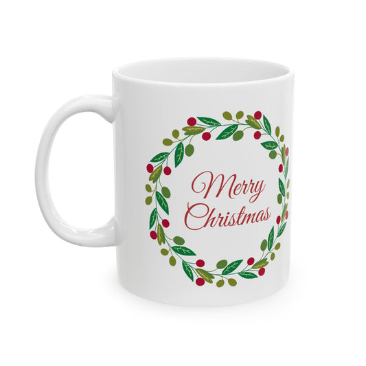 Christmas Wreath Mug - Holiday Coffee Cup, Decorative Drinkware, Festive Gift Idea