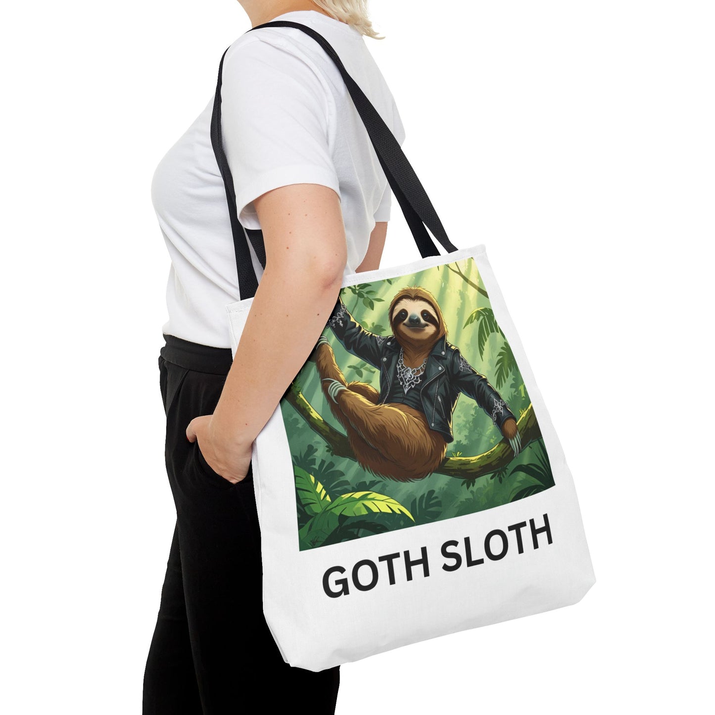 Goth Sloth Tote Bag, Cute Sloth Bag, AOP Tote, Eco-Friendly Bag, Gifts for Sloth Lovers, Unique Art Tote
