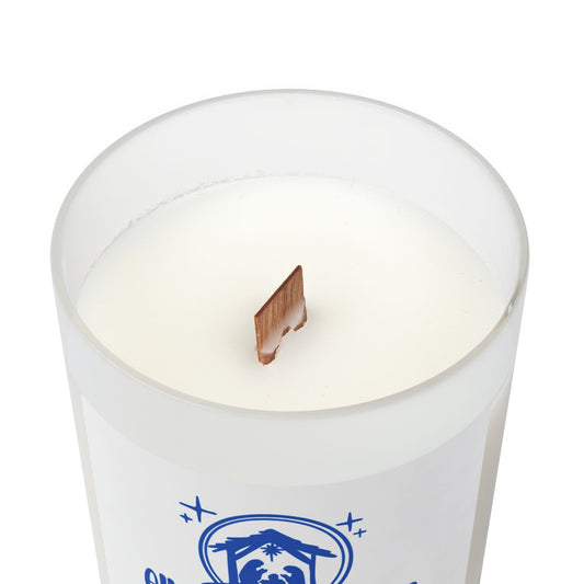 Nativity Frosted Glass Candle — "All My Heart This Night Rejoices" (11 oz)