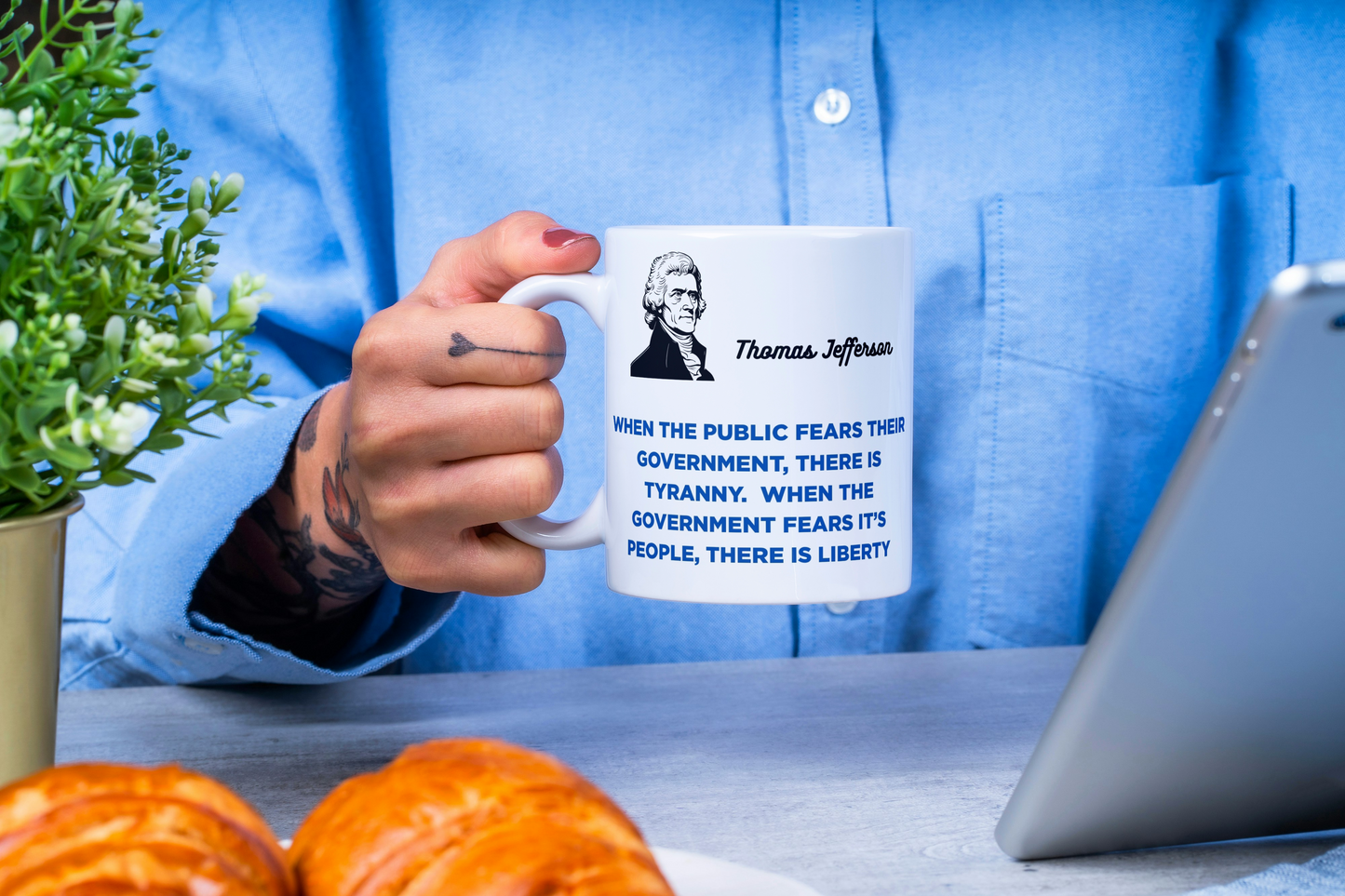 Tyranny Quote Ceramic Mug, Thomas Jefferson Inspirational Tea Cup, Historical Gift Coffee Mug, Declaration of Independence Drinkware,
