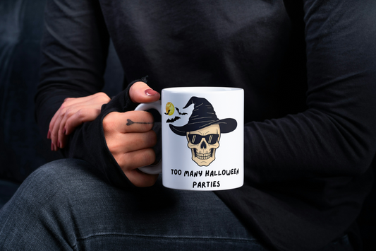 Halloween Witchy Skull Ceramic Mug, Halloween Party Decor, Festive Coffee Cup, Spooky Tea Mug, Witch Hat Mug, Sunglasses Skull Cup,