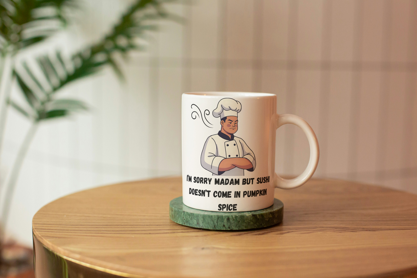 Funny Chef Ceramic Mug, Sarcastic Coffee Cup, Kitchen Humor Tea Mug, Foodie Gift, Pumpkin Spice Sushi Lover, Novelty Gift