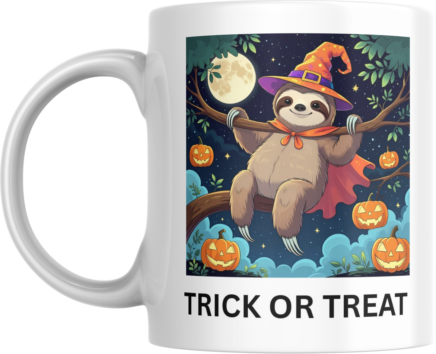 Halloween Trick or Treat Sloth Coffee mug, Spooky Decor, Gift for Witch and Sloth Lovers, Autumn Home Essentials