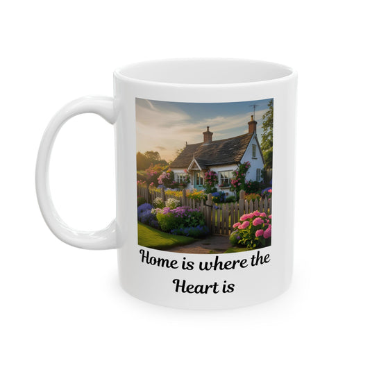 Ceramic Mug, Peaceful Cottage Home is where the heart is, Floral Garden Coffee Cup, Gift for Nature Lover, Cottagecore Kitchen Decor, 11oz