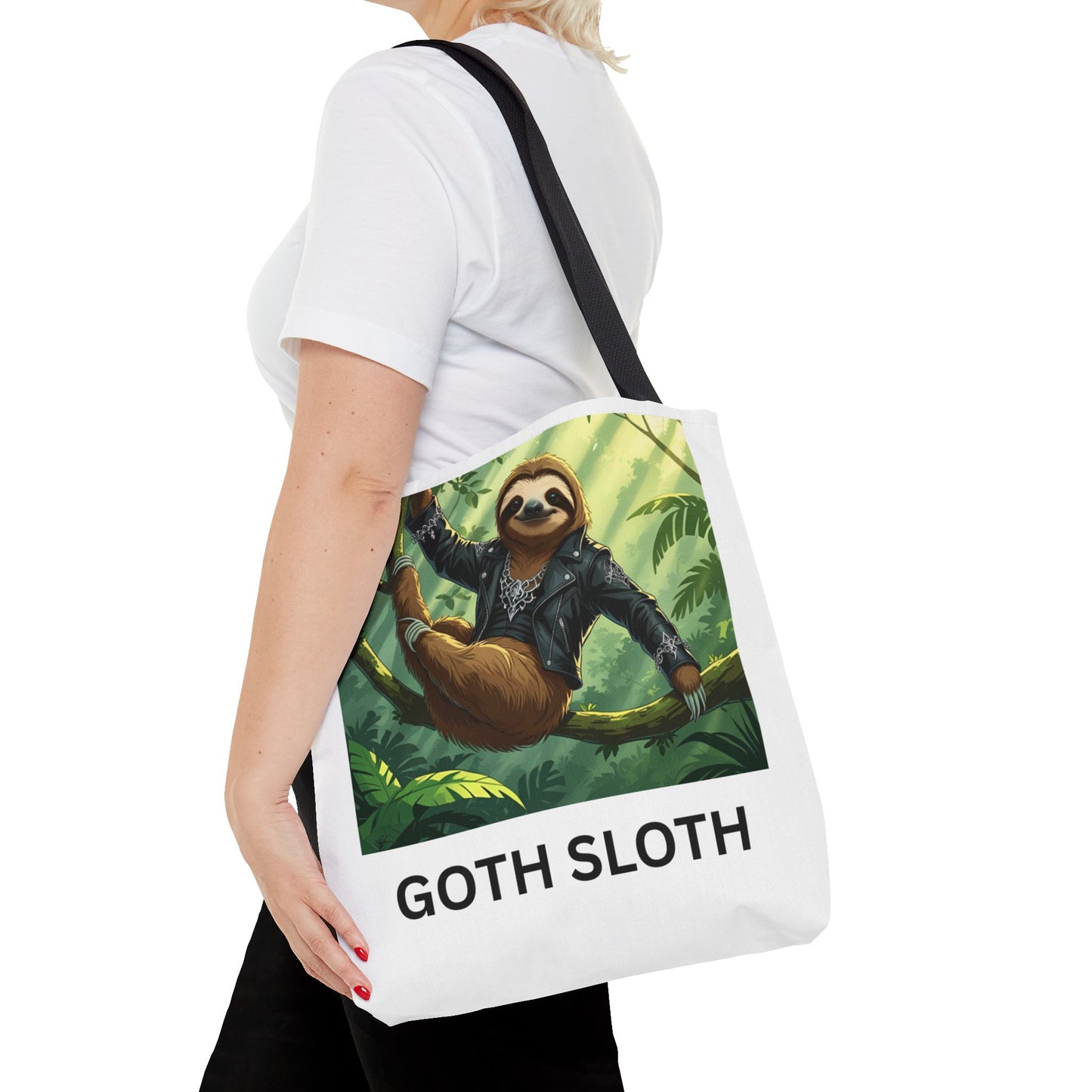 Goth Sloth Tote Bag, Cute Sloth Bag, AOP Tote, Eco-Friendly Bag, Gifts for Sloth Lovers, Unique Art Tote