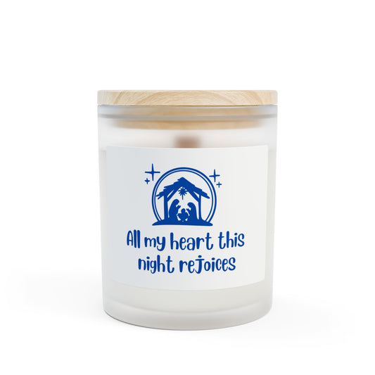 Nativity Frosted Glass Candle — "All My Heart This Night Rejoices" (11 oz)