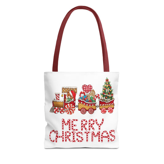 Merry Christmas Tote Bag — Festive Candy-Pattern Holiday Gift Tote