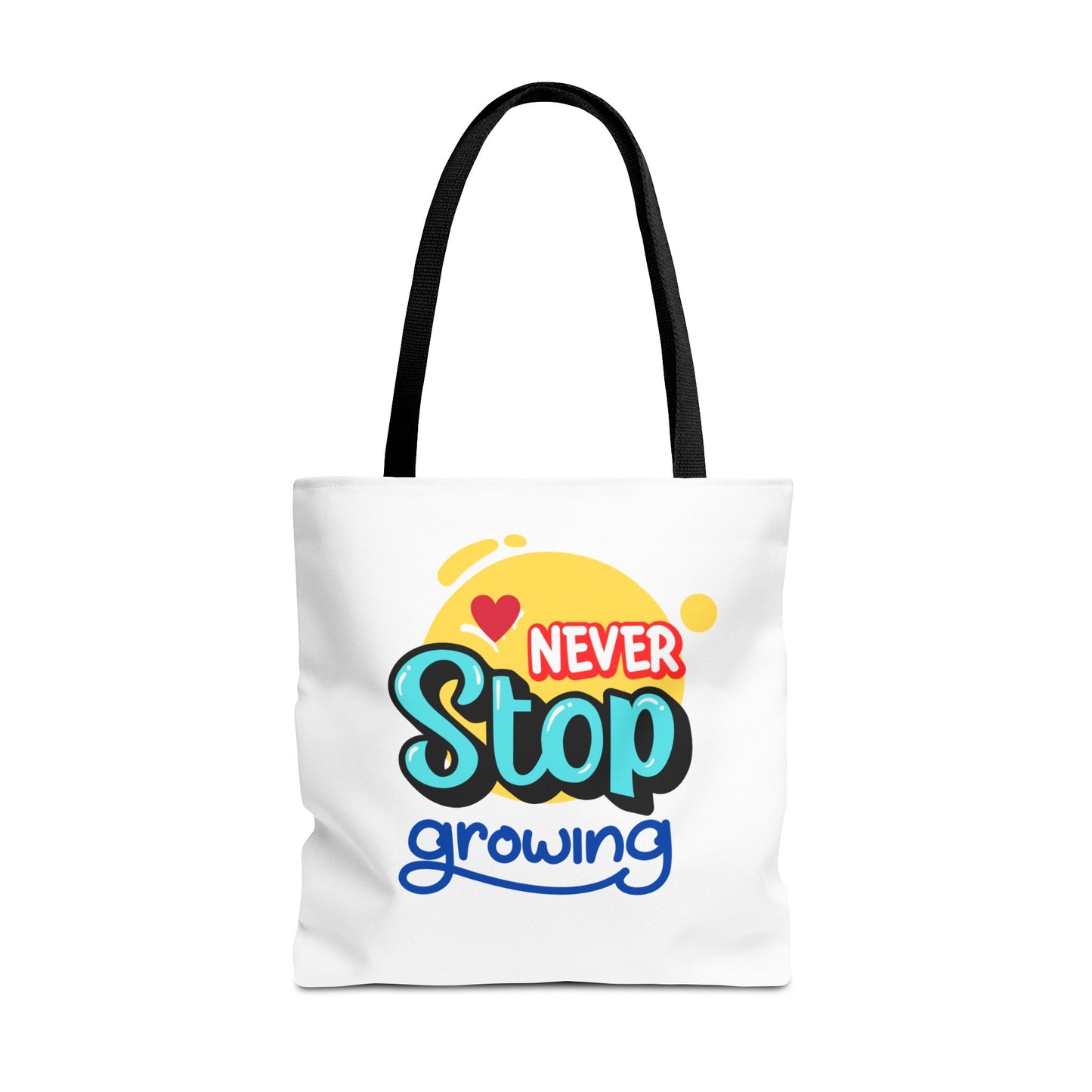 Motivational Tote Bag - Never Stop Growing, Inspirational Gift for Students, Eco-Friendly Shopping, Beach Bag, School Tote