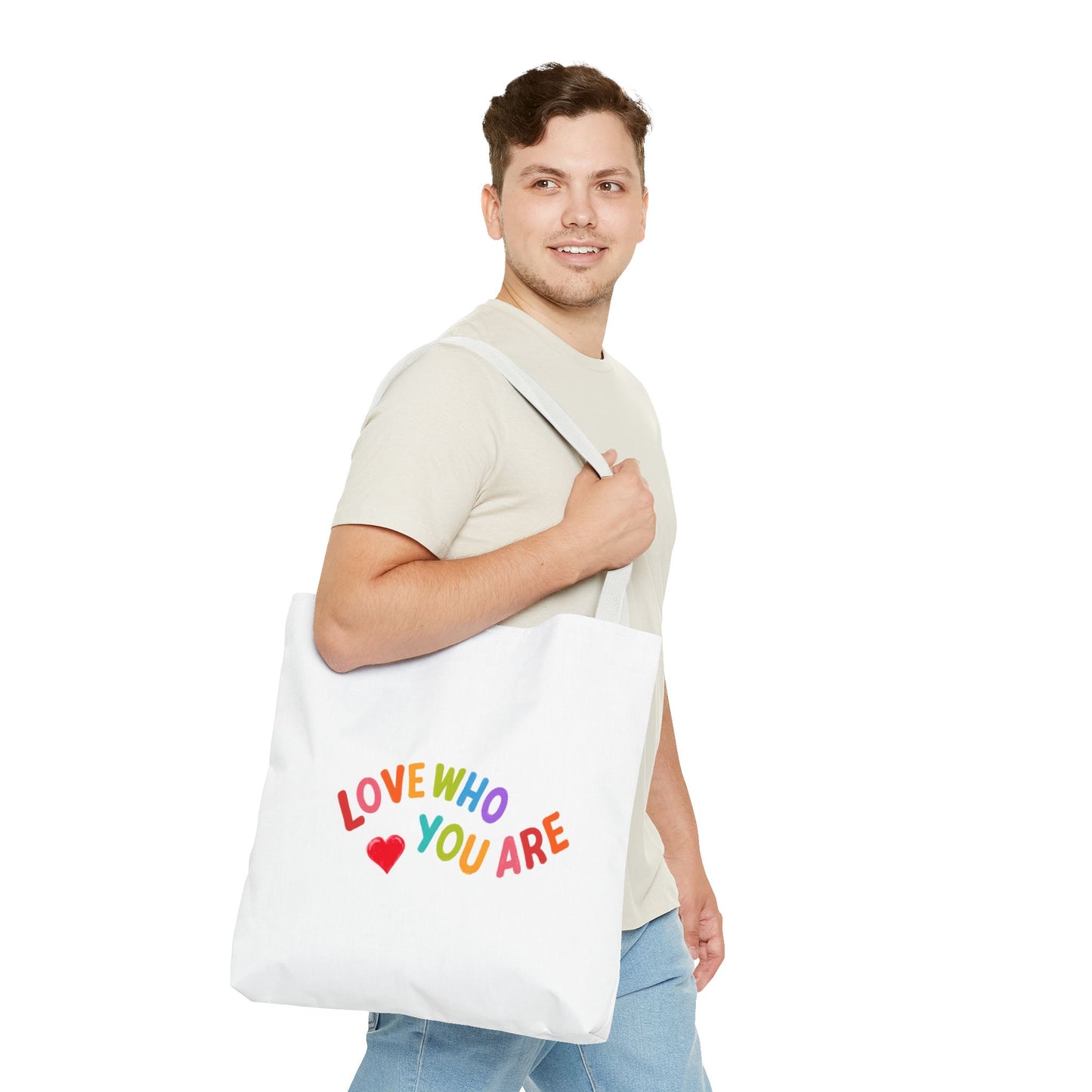 Colorful Love Who You Are Tote Bag, Eco-Friendly Shopping Bag, Positive Affirmation, Gift for Friends, Pride, Everyday Use
