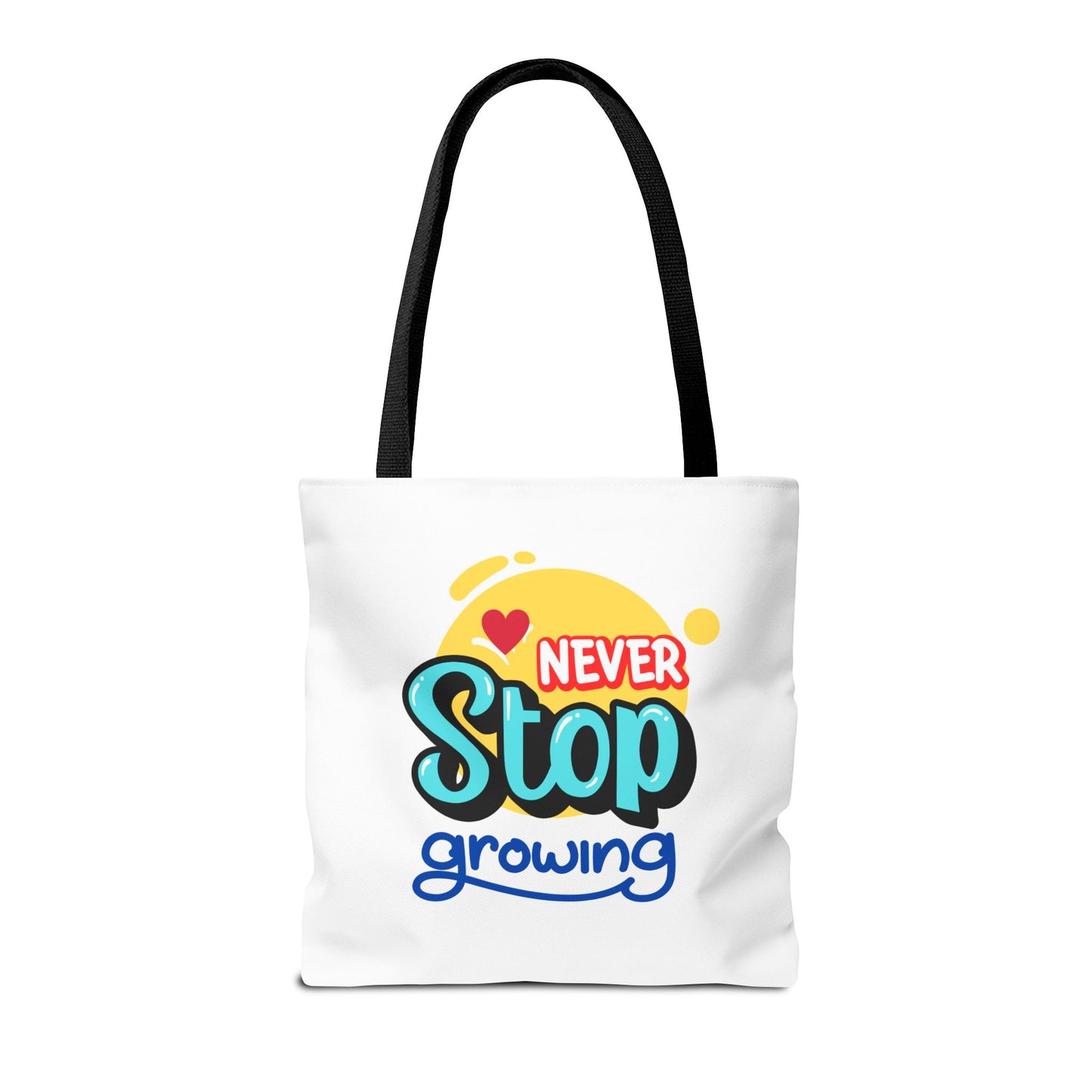 Motivational Tote Bag - Never Stop Growing, Inspirational Gift for Students, Eco-Friendly Shopping, Beach Bag, School Tote