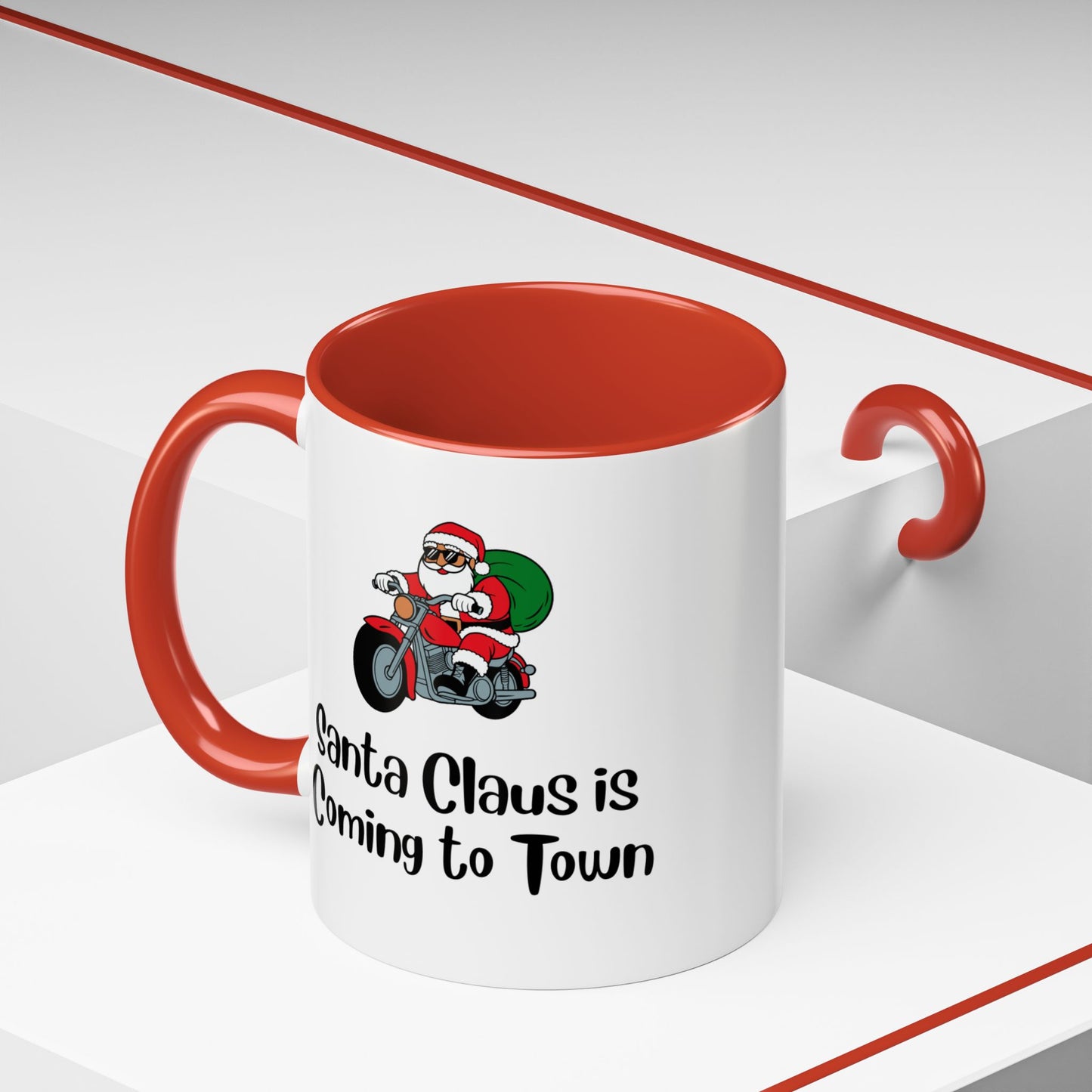 Biker Santa Claus Coming to Town on a motorcycle Coffee Mug.