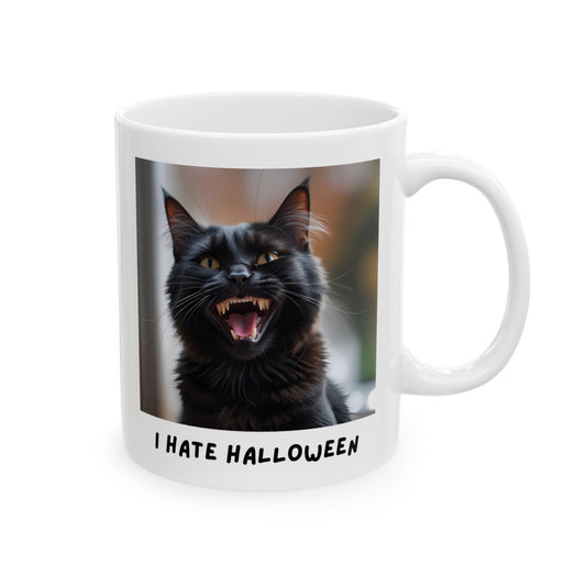 Mug - Funny Black Cat 'Hates Halloween' Design