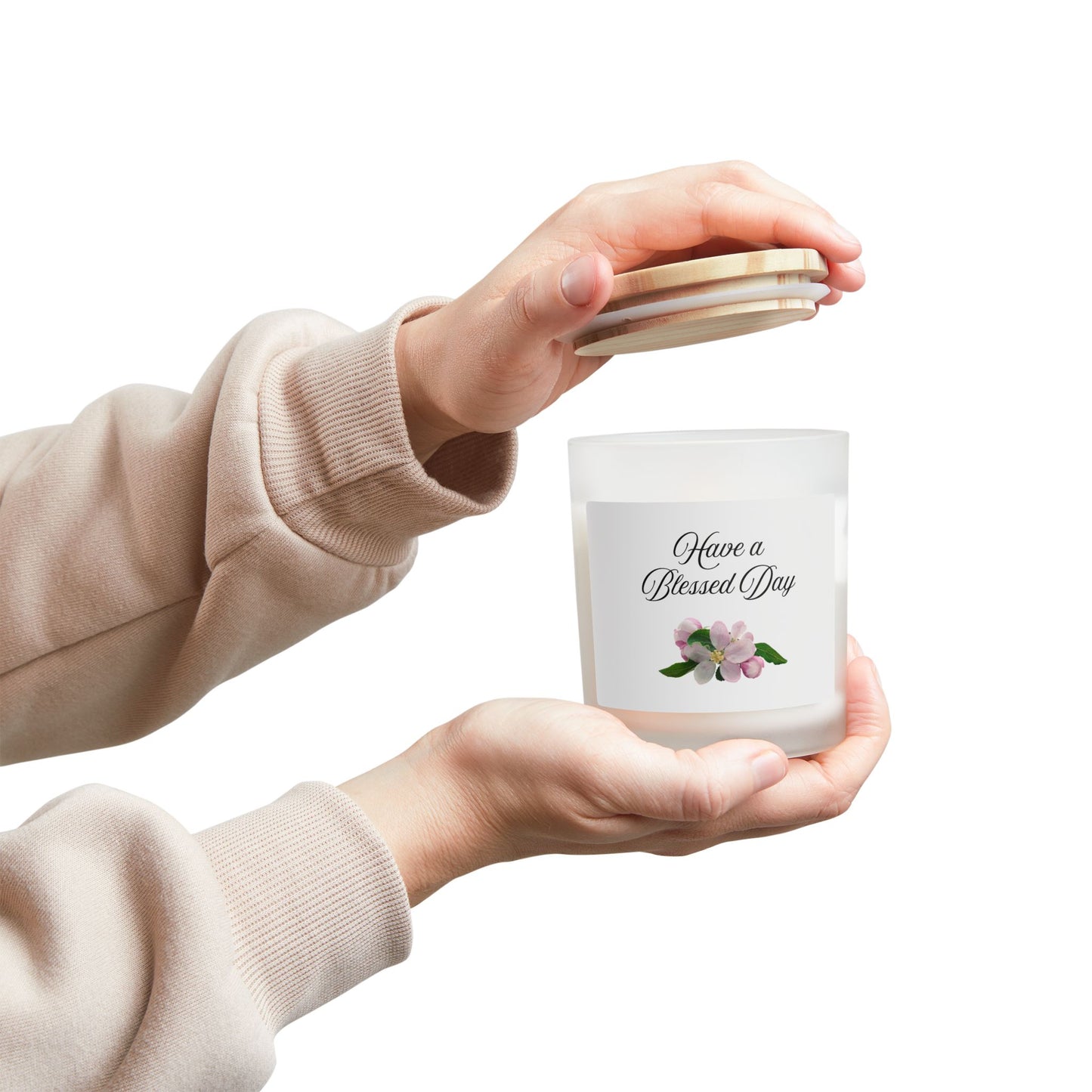 Have a Blessed Day Frosted Glass Candle – 11oz Floral Scented Gift