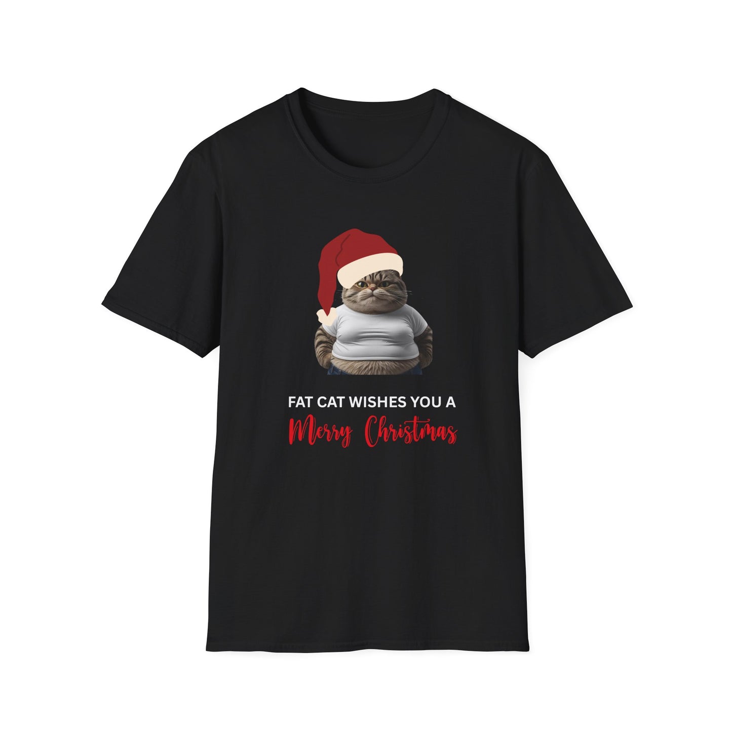 Christmas Cat T-Shirt — "Fat Cat Wishes You a Merry Christmas" Holiday Tee