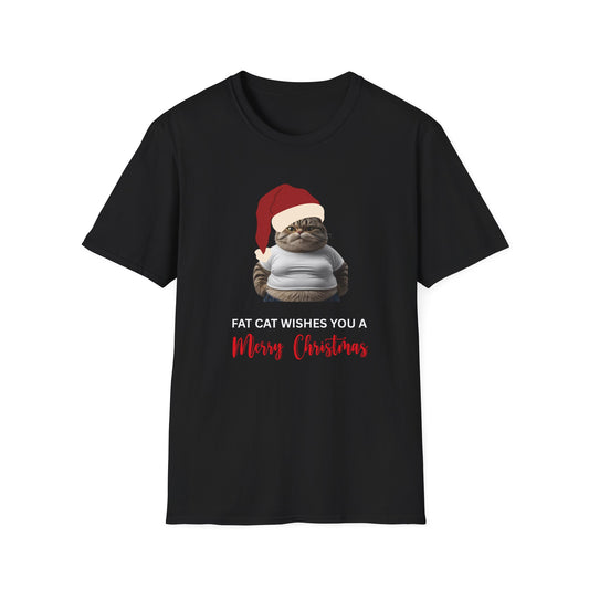 Christmas Cat T-Shirt — "Fat Cat Wishes You a Merry Christmas" Holiday Tee