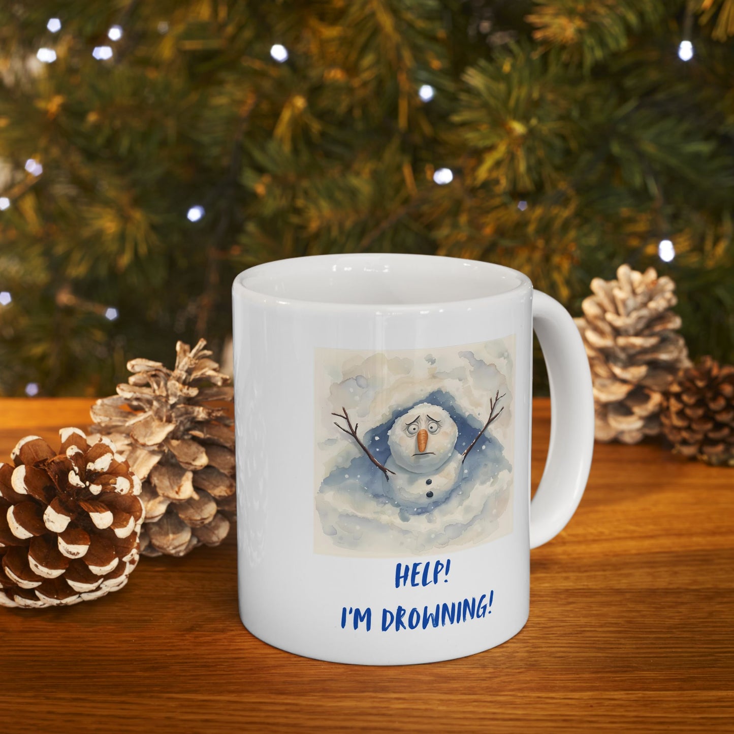 Funny Cerramic Mug - 11oz & 15oz - Snowman drowning in snowstorm