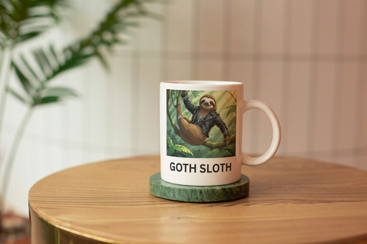 Goth Sloth Ceramic Mug - Quirky Gift for Animal Lovers, Coffee Cup, Unique Drinkware, Fun Kitchen Decor, Tea Mug