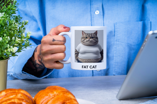Cute Cat Ceramic Mug | Perfect Gift for Cat Lovers | Funny, Personalized Drinkware | Home Kitchen Decor, Pet Lover's Coffee Mug Funny Cat, Fat Cat