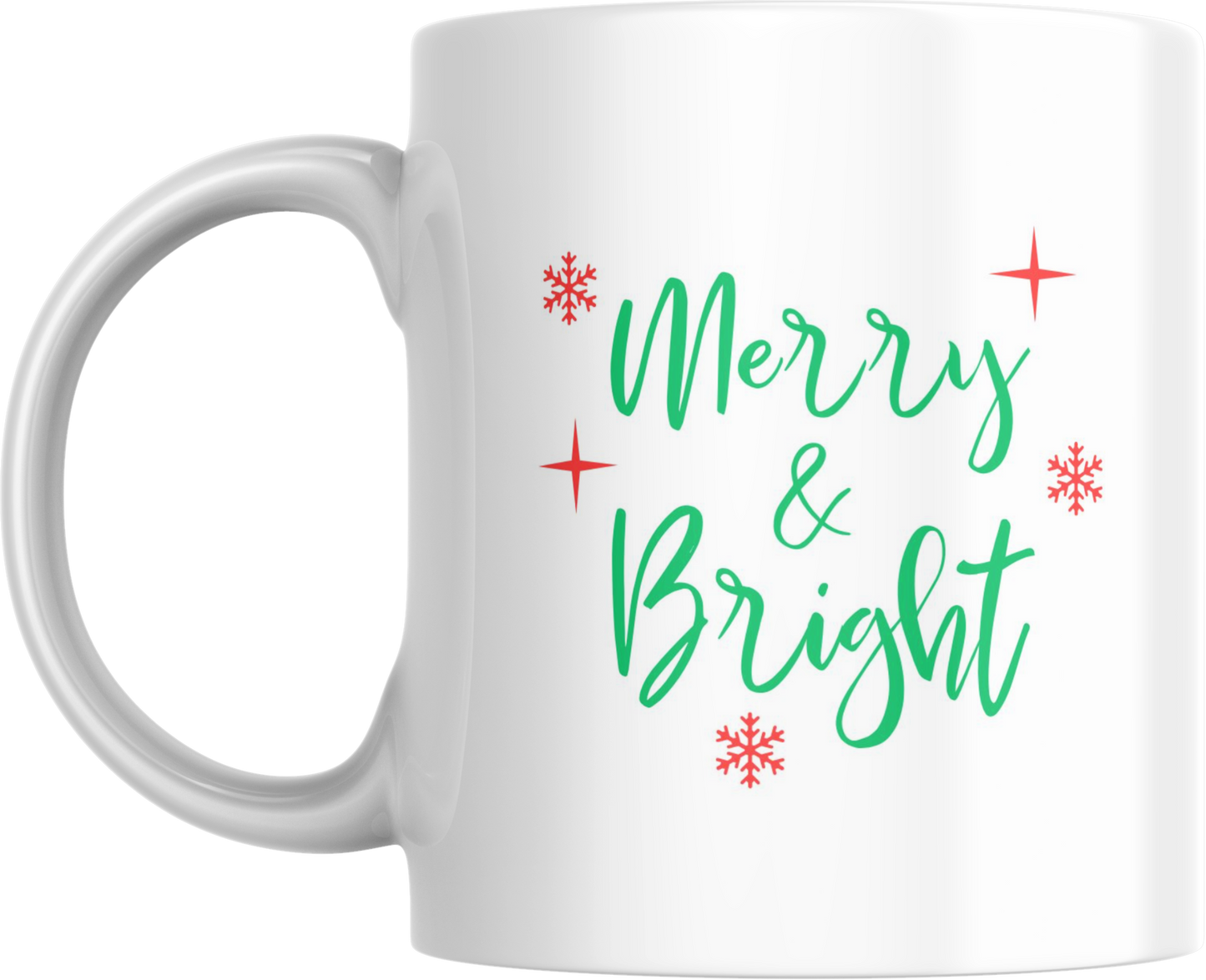 Ceramic Mug, Red and Green Merry and Bright Coffee Cup, Festive Holiday Tea Mug, Christmas Gift, Simple Design Drinkware, Seasonal Hot Cocoa