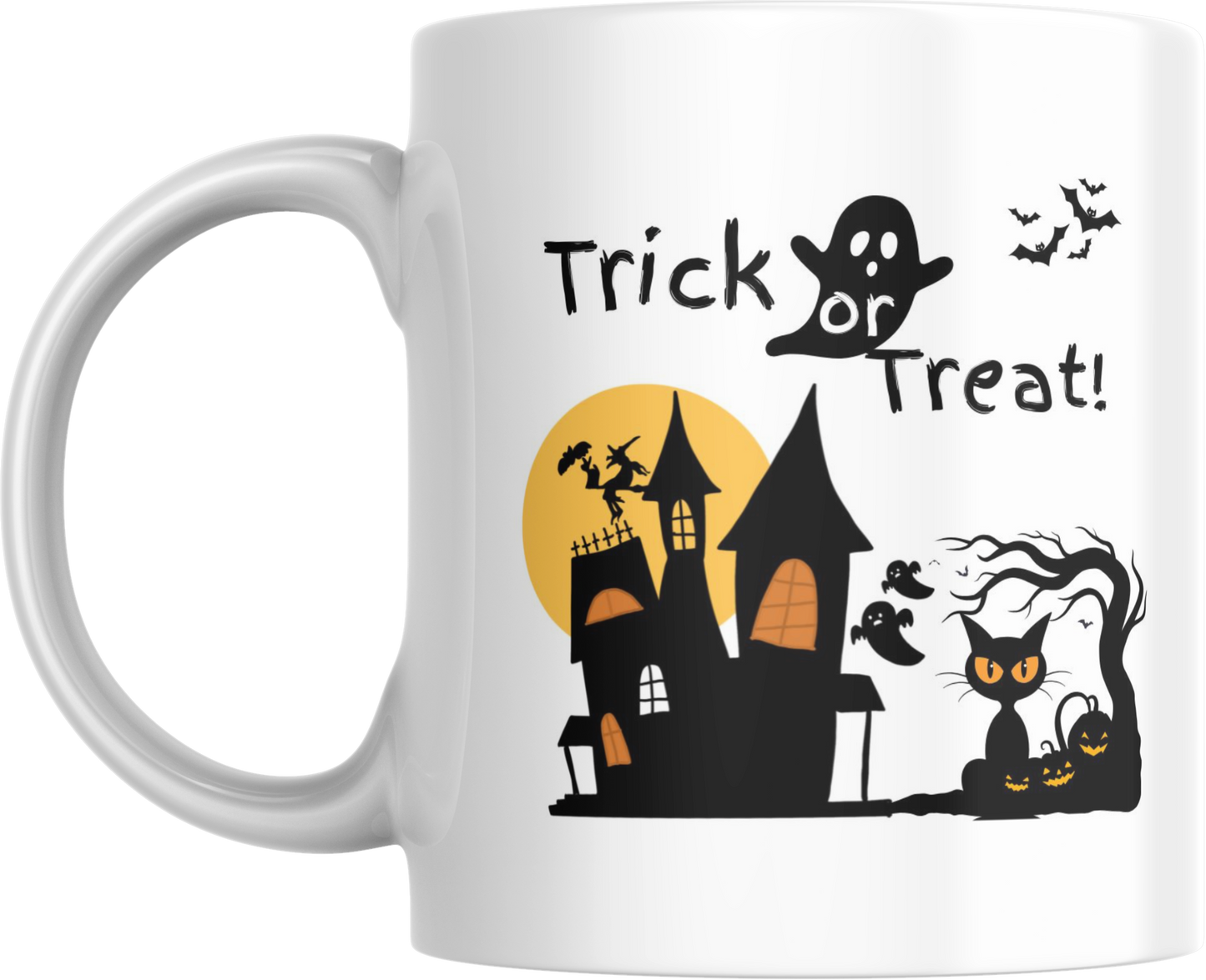Spooky House Witch Cat Halloween Ceramic Mug, 11oz, Coffee Cup, Tea Mug, Unique Gift, Halloween Decor, Witchy Kitchen Decor
