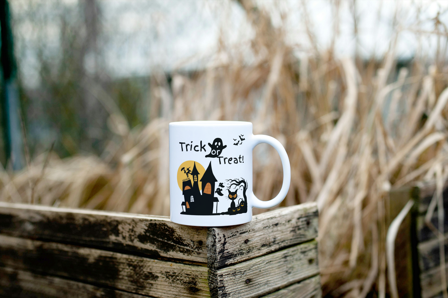Spooky House Witch Cat Halloween Ceramic Mug, 11oz, Coffee Cup, Tea Mug, Unique Gift, Halloween Decor, Witchy Kitchen Decor