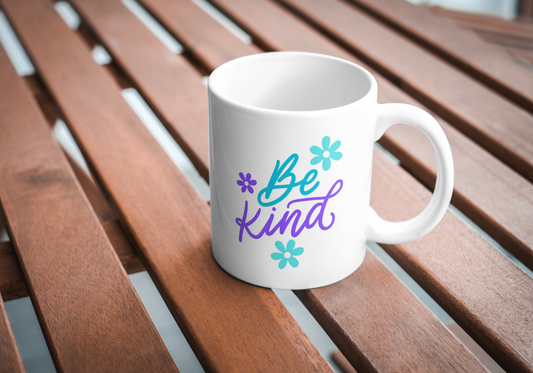Be Kind Ceramic Mug, Inspirational Coffee Cup, Motivational Drinkware, Turquoise and Purple Kitchen Decor, Gift for Her, Positive Reminder