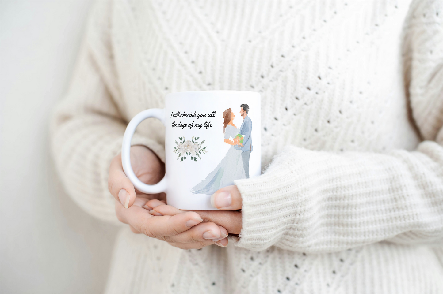Romantic Couple Ceramic Mug - I Will Cherish You All of My Life, Anniversary Gift, Wedding Present, Love Tea Cup, Valentine's Day Mug,