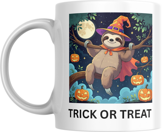 Halloween Trick or Treat Sloth Coffee mug, Spooky Decor, Gift for Witch and Sloth Lovers, Autumn Home Essentials