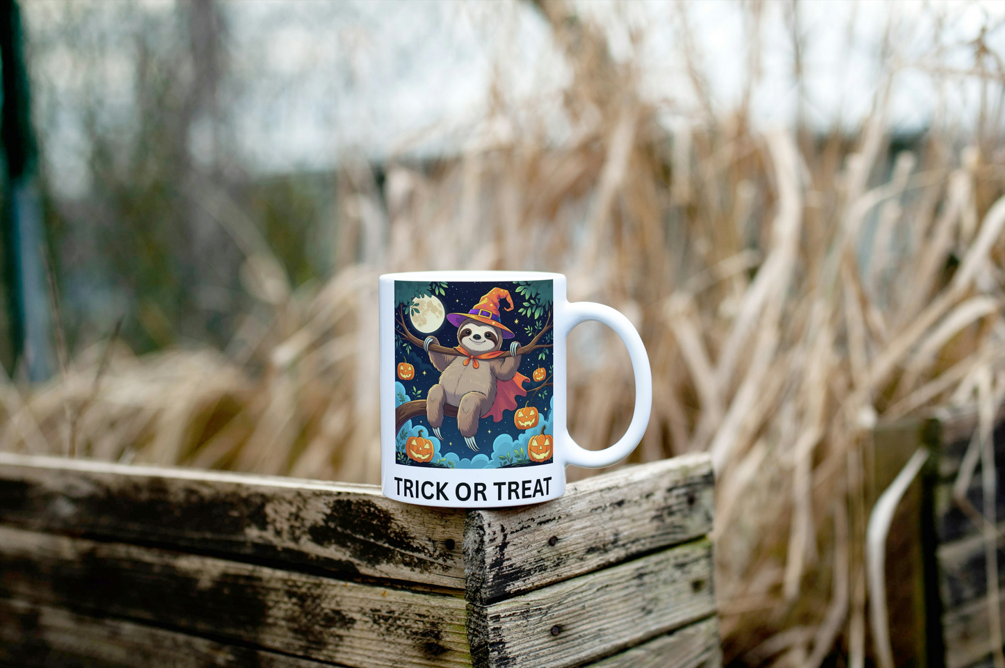 Halloween Trick or Treat Sloth Coffee mug, Spooky Decor, Gift for Witch and Sloth Lovers, Autumn Home Essentials