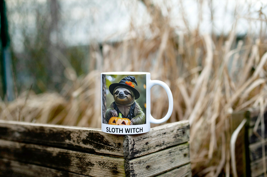 Sloth Witch Mug, Halloween Coffee Cup, Cute Animal Tea Mug, Spooky Sloth Gift, Funny Witchy Mug, Halloween-themed Ceramic Cup