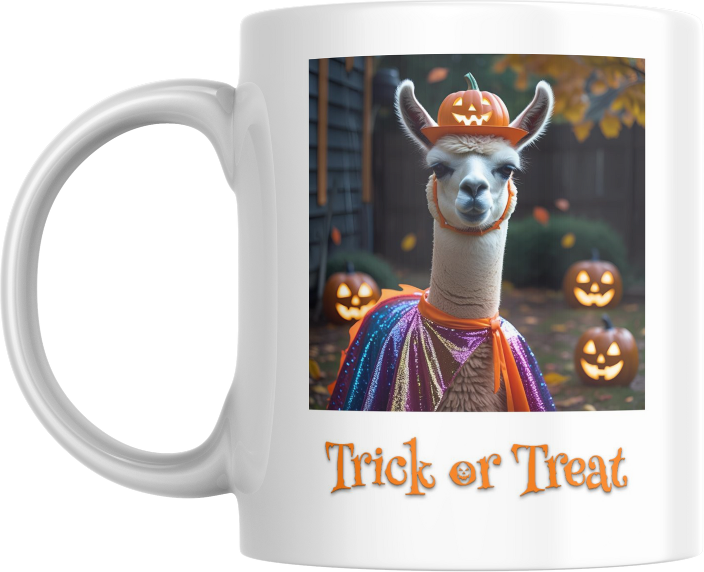 Llama Ceramic Mug, Halloween Costume Cup, Trick or Treat Coffee Mug, Funny Animal Tea Cup