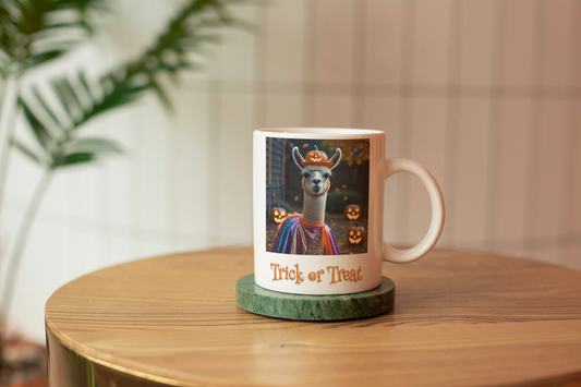 Llama Ceramic Mug, Halloween Costume Cup, Trick or Treat Coffee Mug, Funny Animal Tea Cup