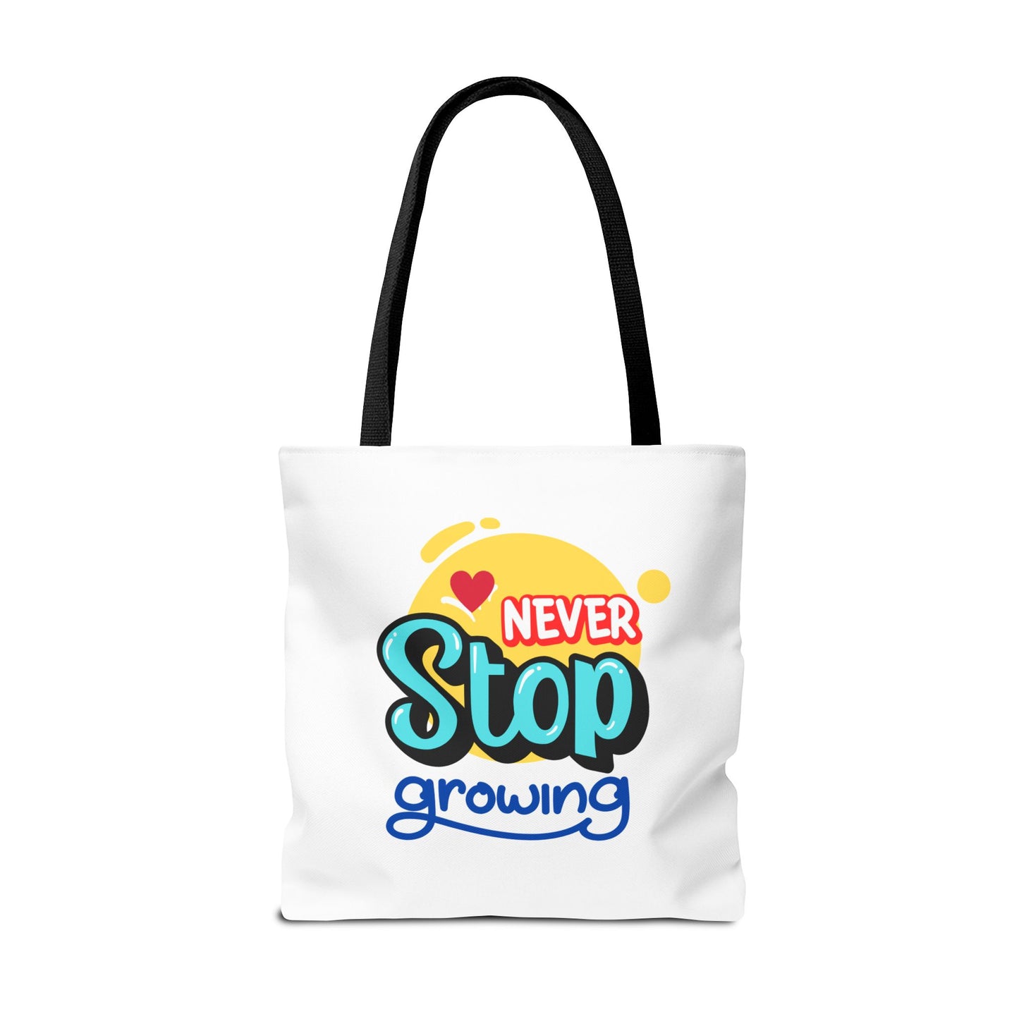 Motivational Tote Bag - Never Stop Growing, Inspirational Gift for Students, Eco-Friendly Shopping, Beach Bag, School Tote