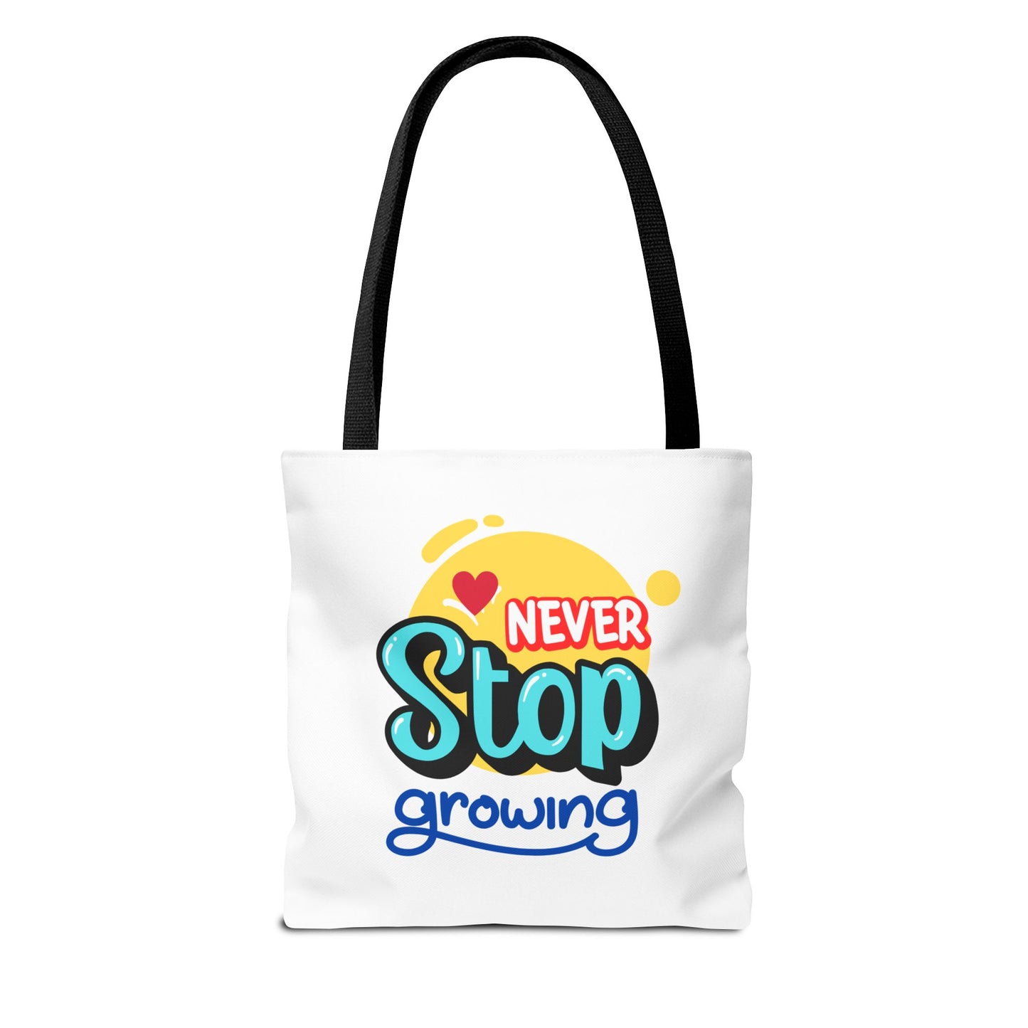Motivational Tote Bag - Never Stop Growing, Inspirational Gift for Students, Eco-Friendly Shopping, Beach Bag, School Tote