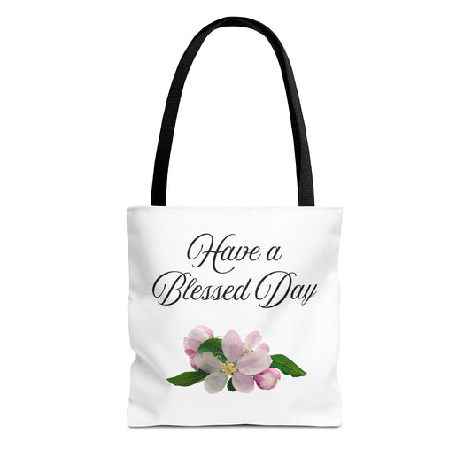 Blessed Day Floral Tote Bag, Inspirational Gift for Her, Shopper Bag, Cute Tote for Women, Everyday Carryall Bag