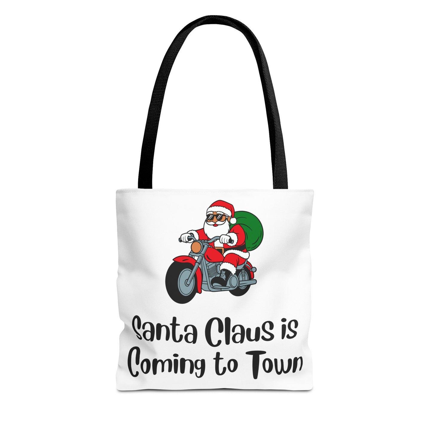 Santa Claus Is Coming To Town Motorcycle Tote Bag — Funny Christmas Holiday Gift Tote