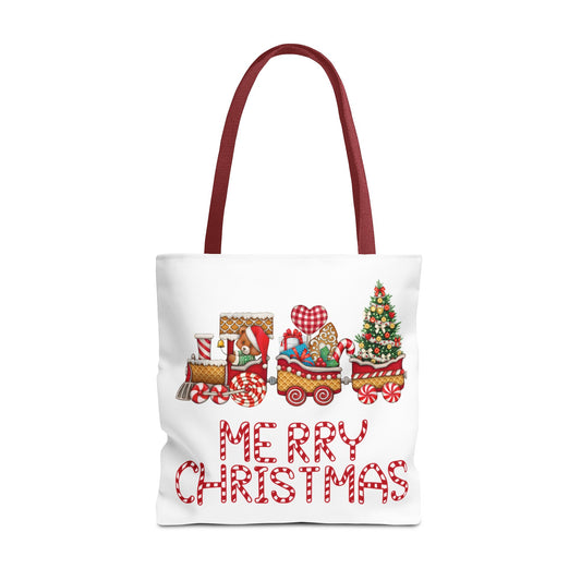 Merry Christmas Tote Bag — Festive Candy-Pattern Holiday Gift Tote