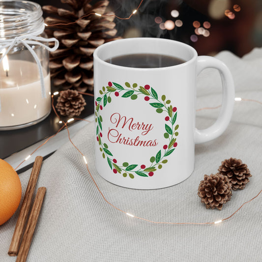 Christmas Wreath Mug - Holiday Coffee Cup, Decorative Drinkware, Festive Gift Idea