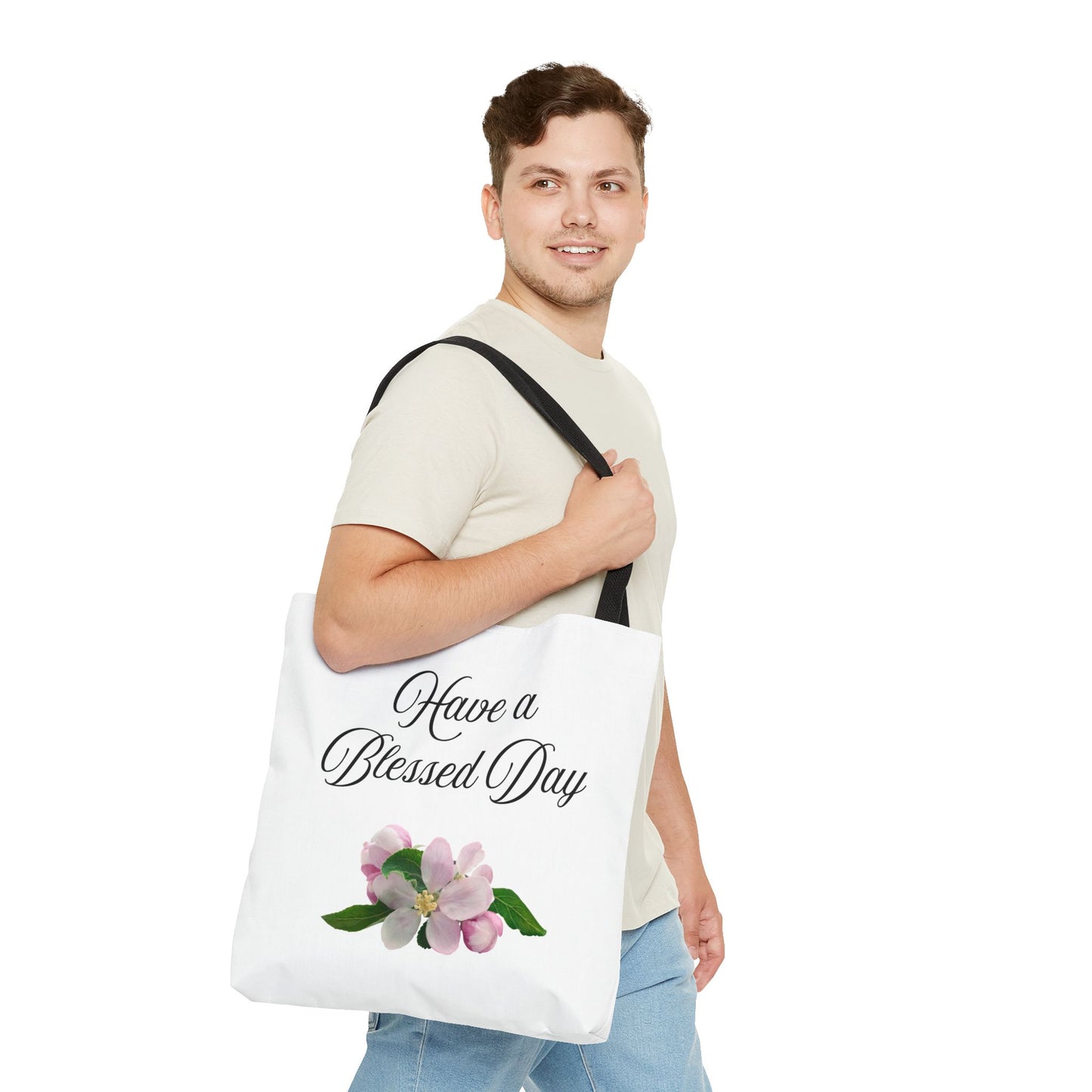 Blessed Day Floral Tote Bag, Inspirational Gift for Her, Shopper Bag, Cute Tote for Women, Everyday Carryall Bag