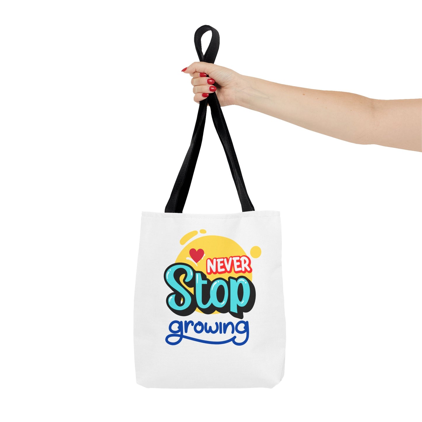 Motivational Tote Bag - Never Stop Growing, Inspirational Gift for Students, Eco-Friendly Shopping, Beach Bag, School Tote