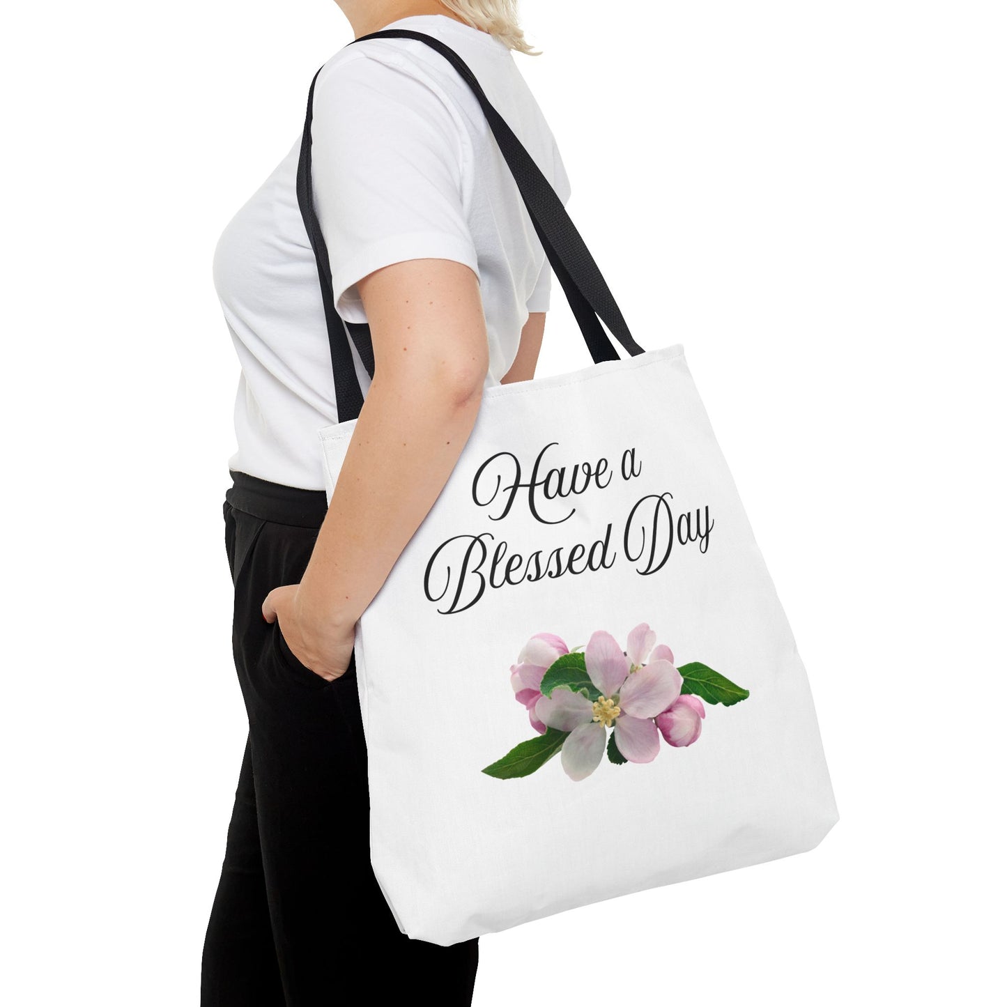 Blessed Day Floral Tote Bag, Inspirational Gift for Her, Shopper Bag, Cute Tote for Women, Everyday Carryall Bag