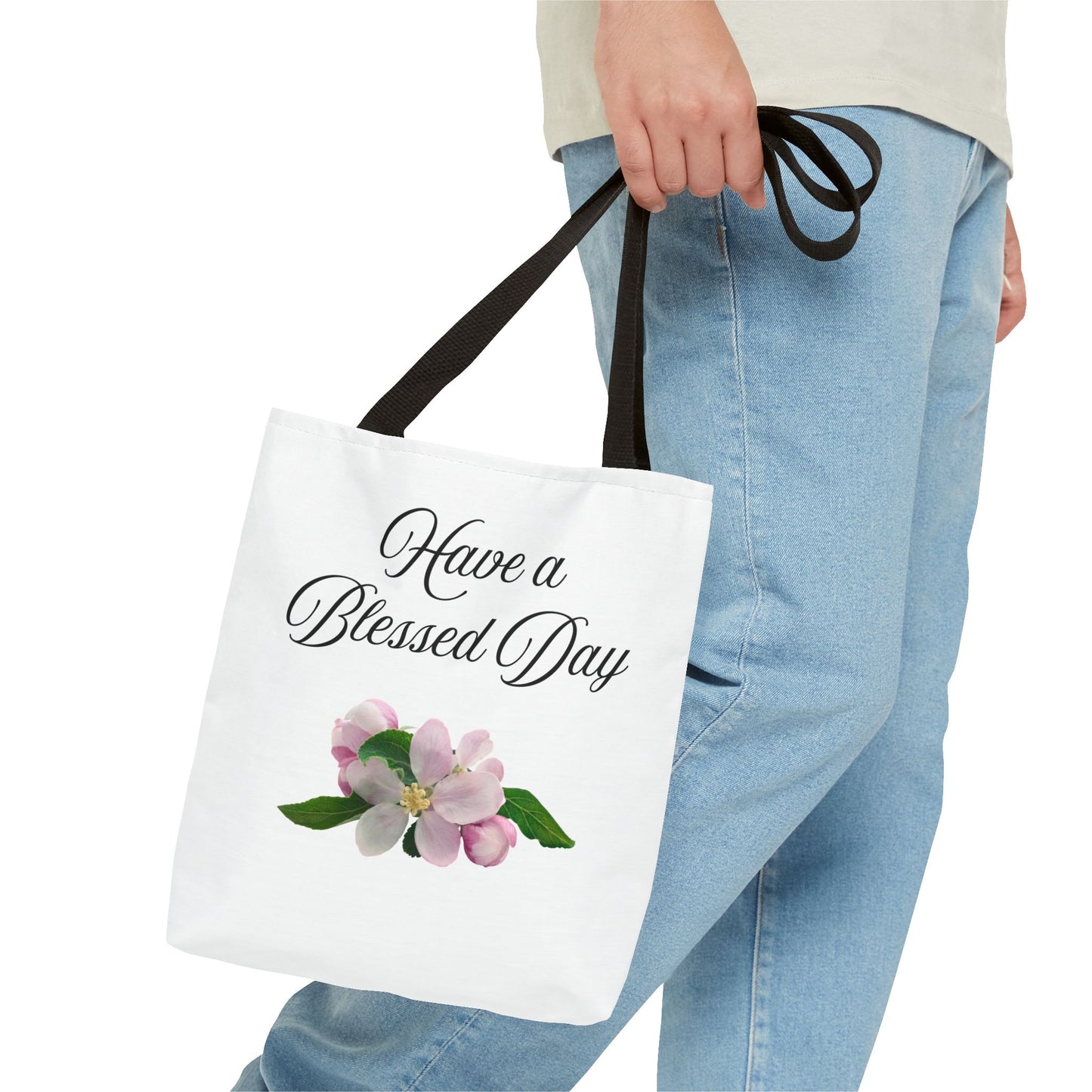 Blessed Day Floral Tote Bag, Inspirational Gift for Her, Shopper Bag, Cute Tote for Women, Everyday Carryall Bag