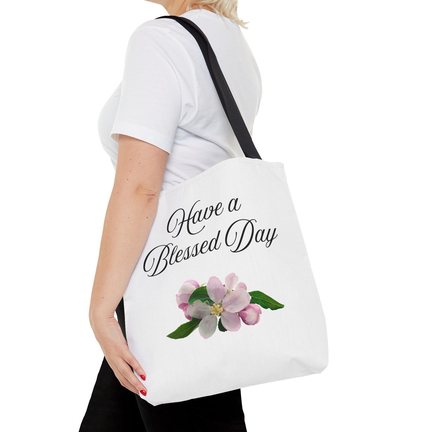 Blessed Day Floral Tote Bag, Inspirational Gift for Her, Shopper Bag, Cute Tote for Women, Everyday Carryall Bag