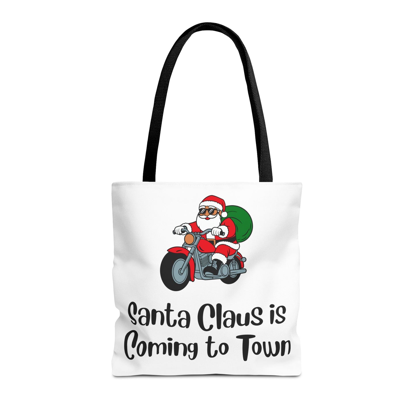 Santa Claus Is Coming To Town Motorcycle Tote Bag — Funny Christmas Holiday Gift Tote